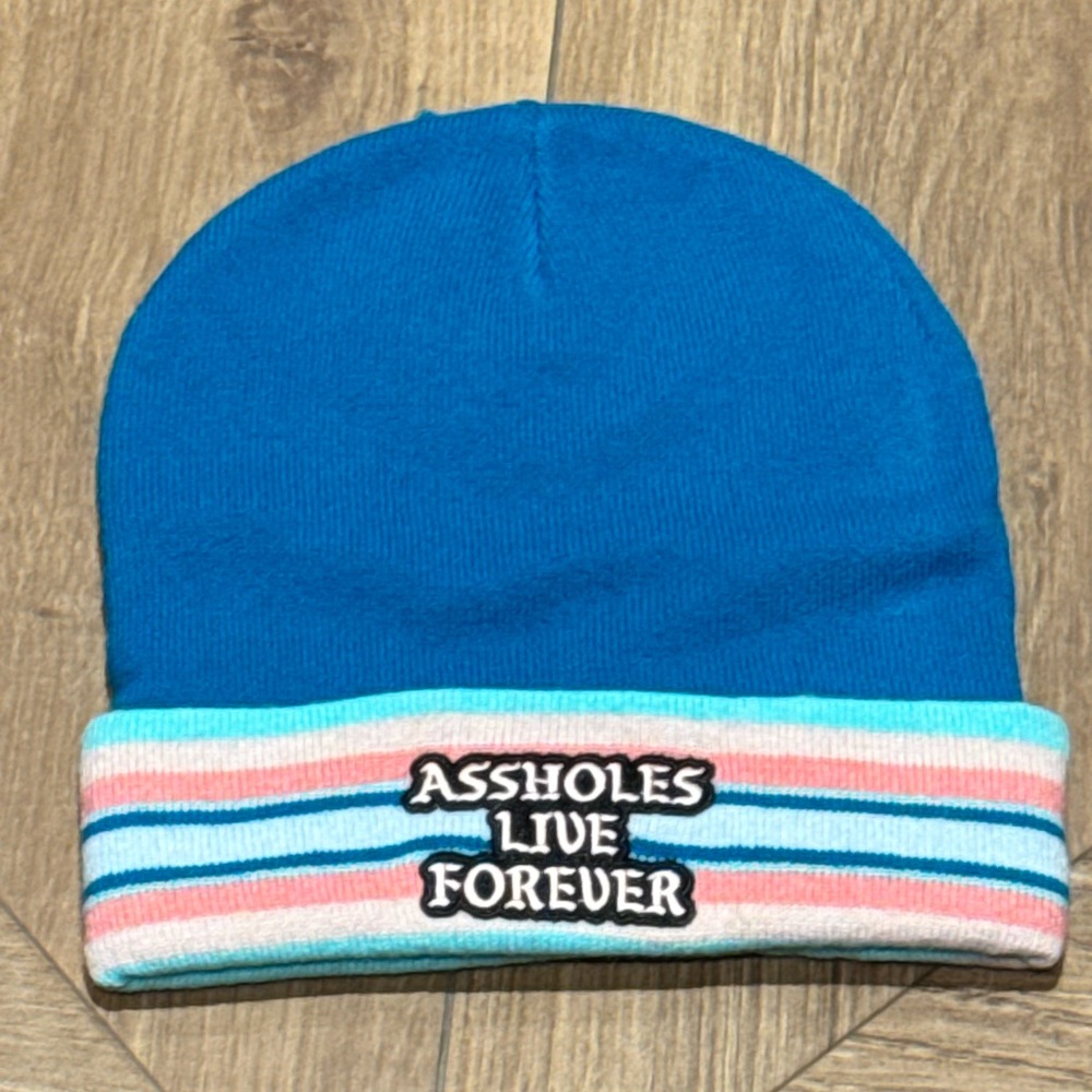 Vibrant Blue Beanie with Striped Cuff